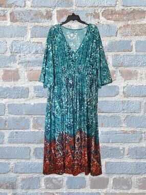 Half Moon 3X Teal and Multicolor Dress